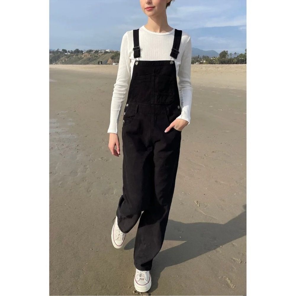 John Galt Black Hayley Denim Straight Leg Baggy Overalls